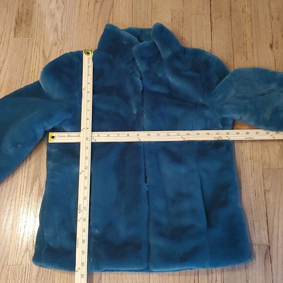 MAISON JULES FAUX FUR JACKET SIZE SMALL REVERSIBLE BLUE GREEN - Picture 12 of 12